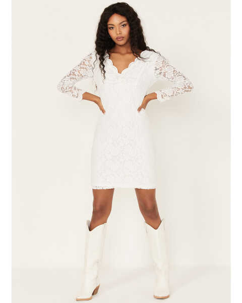 Image #1 - Panhandle Women's Floral Lace Scalloped Dress, White, hi-res
