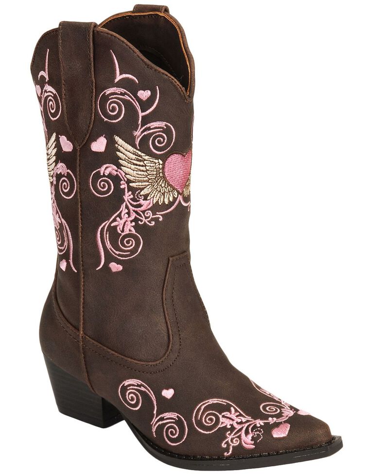Roper Girls' Heart & Wing Embroidered Cowgirl Boots Snip Toe Sheplers