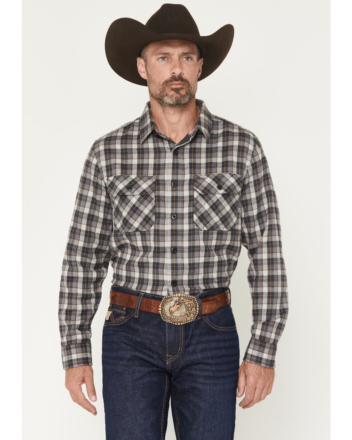 Image #1 - Pendleton Men's Burnside Plaid Print Long Sleeve Button-Down Flannel Shirt, Grey, hi-res