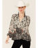 Image #1 - Lovestitch Women's Floral Twin Print Button Blouse, Cream/black, hi-res