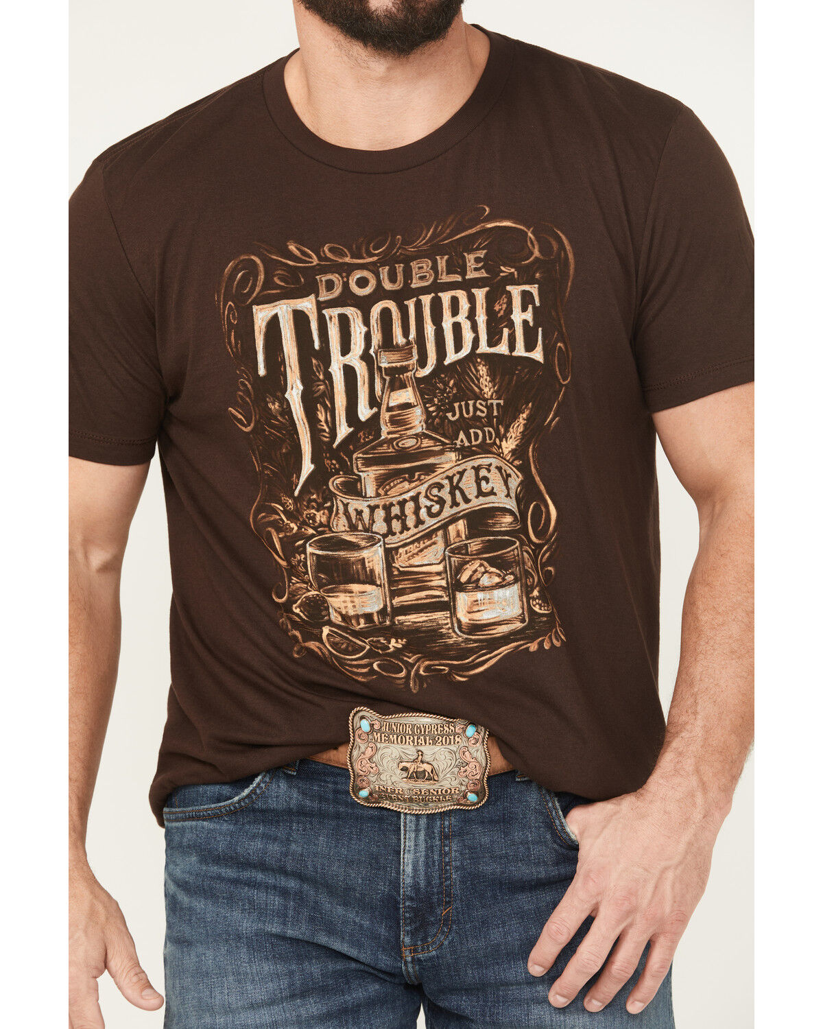 Image #3 - Cody James Men's Double Trouble Whiskey Short Sleeve Graphic T-Shirt, Dark Brown, hi-res