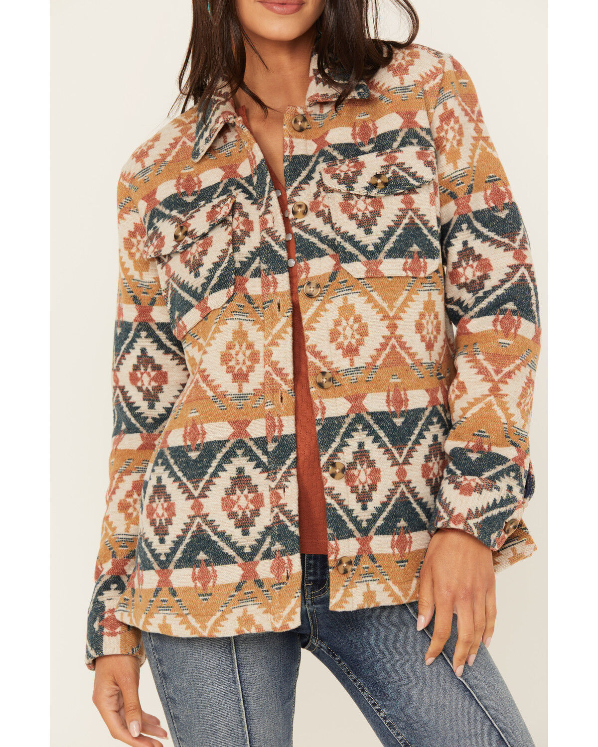Image #3 - Idyllwind Women's Southwestern Striped Shacket, Medium Brown, hi-res