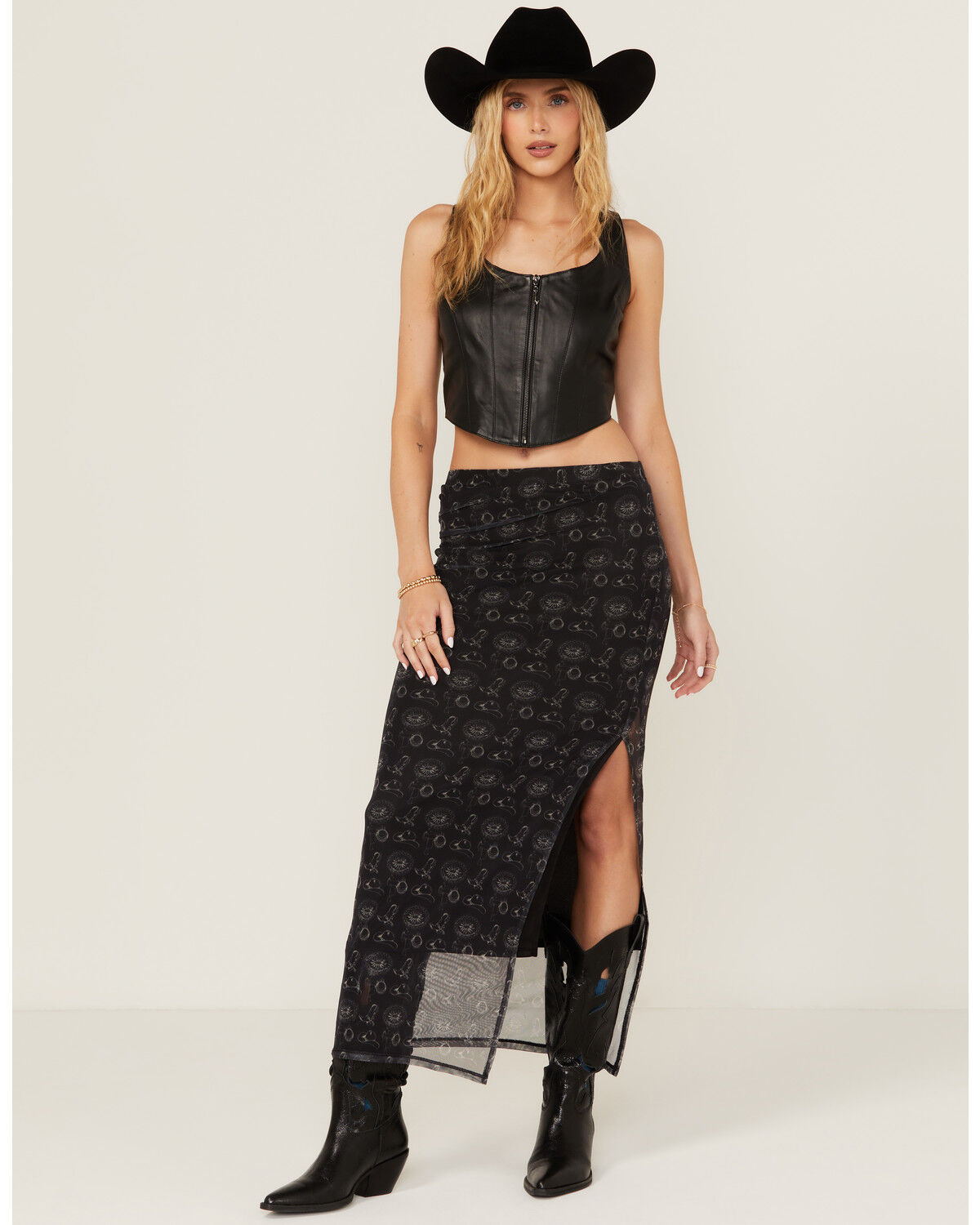 Image #1 - Rock & Roll Denim Women's Conversation Print Skirt, Black, hi-res