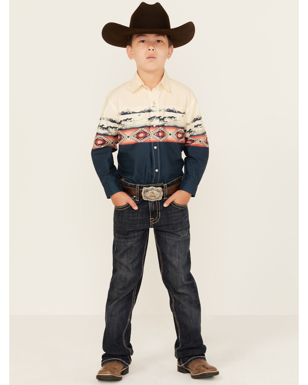 Image #1 - Rock & Roll Denim Boys' Dark Wash Bootcut Stretch Denim Jeans, Blue, hi-res
