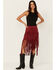 Image #1 - Idyllwind Women's Shiloh Faux Suede Asymmetrical Fringe Skirt , Dark Red, hi-res