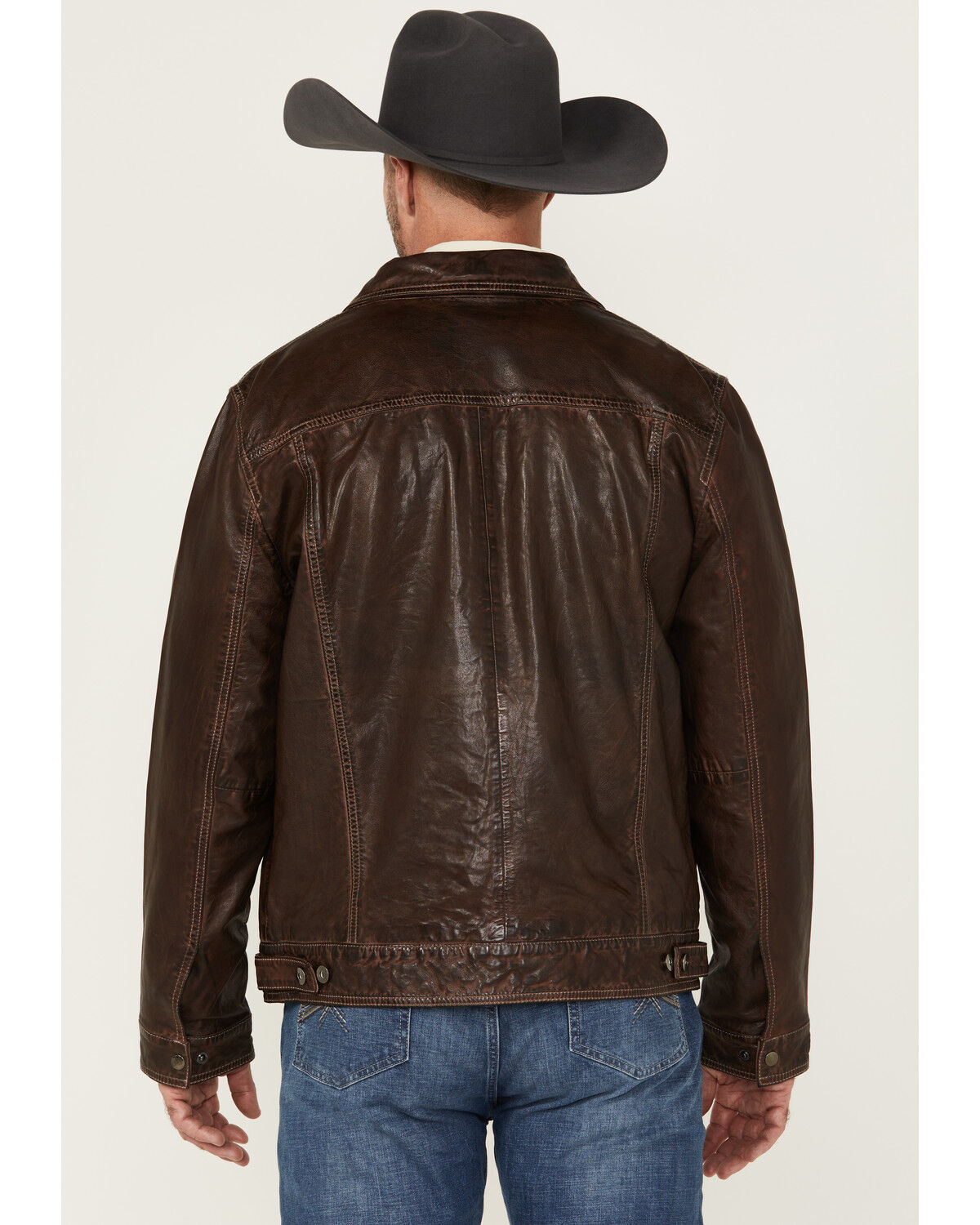 Image #4 - Scully Men's Leather Trucker Jacket, Brown, hi-res