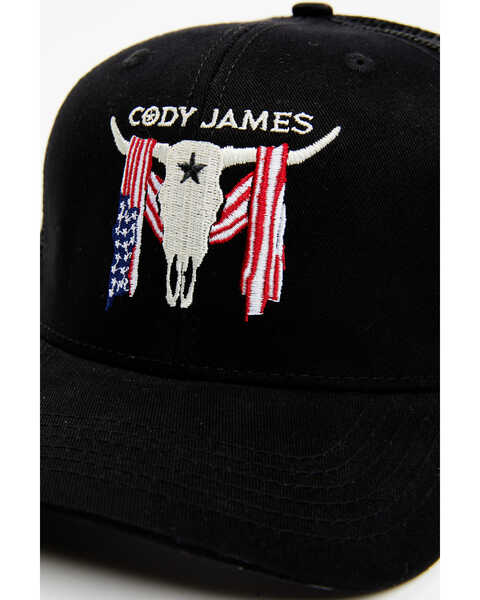 Image #2 - Cody James Men's Embroidered Steer Head American Flag Ball Cap, Black, hi-res