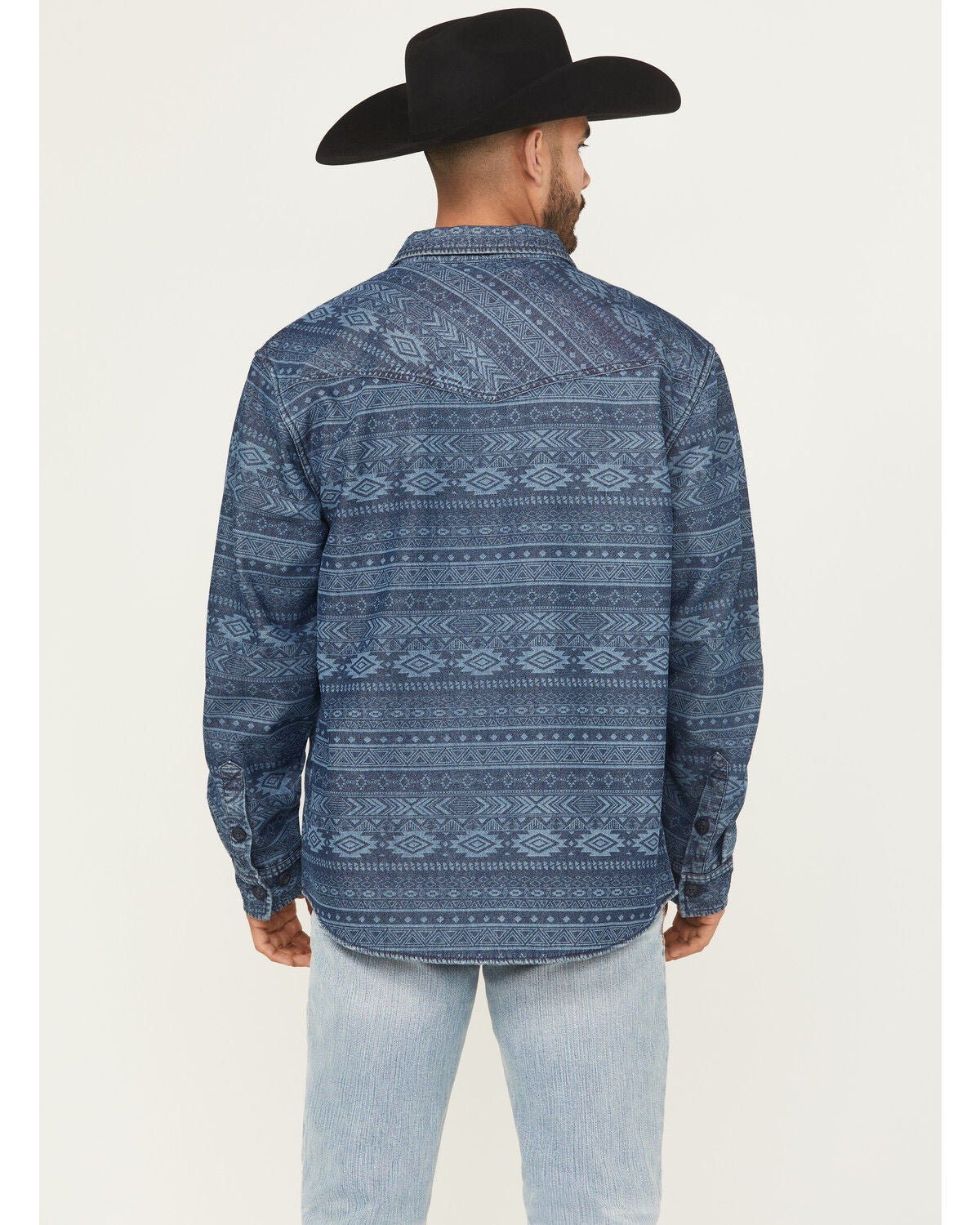 Image #4 - Cody James Men's Tonal Southwestern Print Fleece Lined Shirt Jacket, Indigo, hi-res