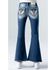 Miss Me Girls' Mid Rise Non-Flap Floral and Feather Dreamcatcher Stretch Bootcut Jeans, Blue, hi-res