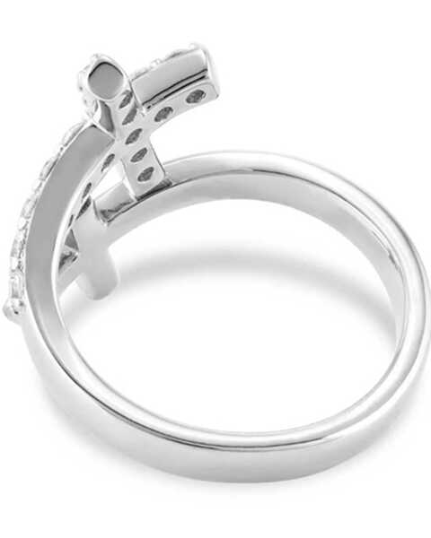 Image #2 - Montana Silversmiths Women's Fearless Faith Crystal Cross Ring , Silver, hi-res