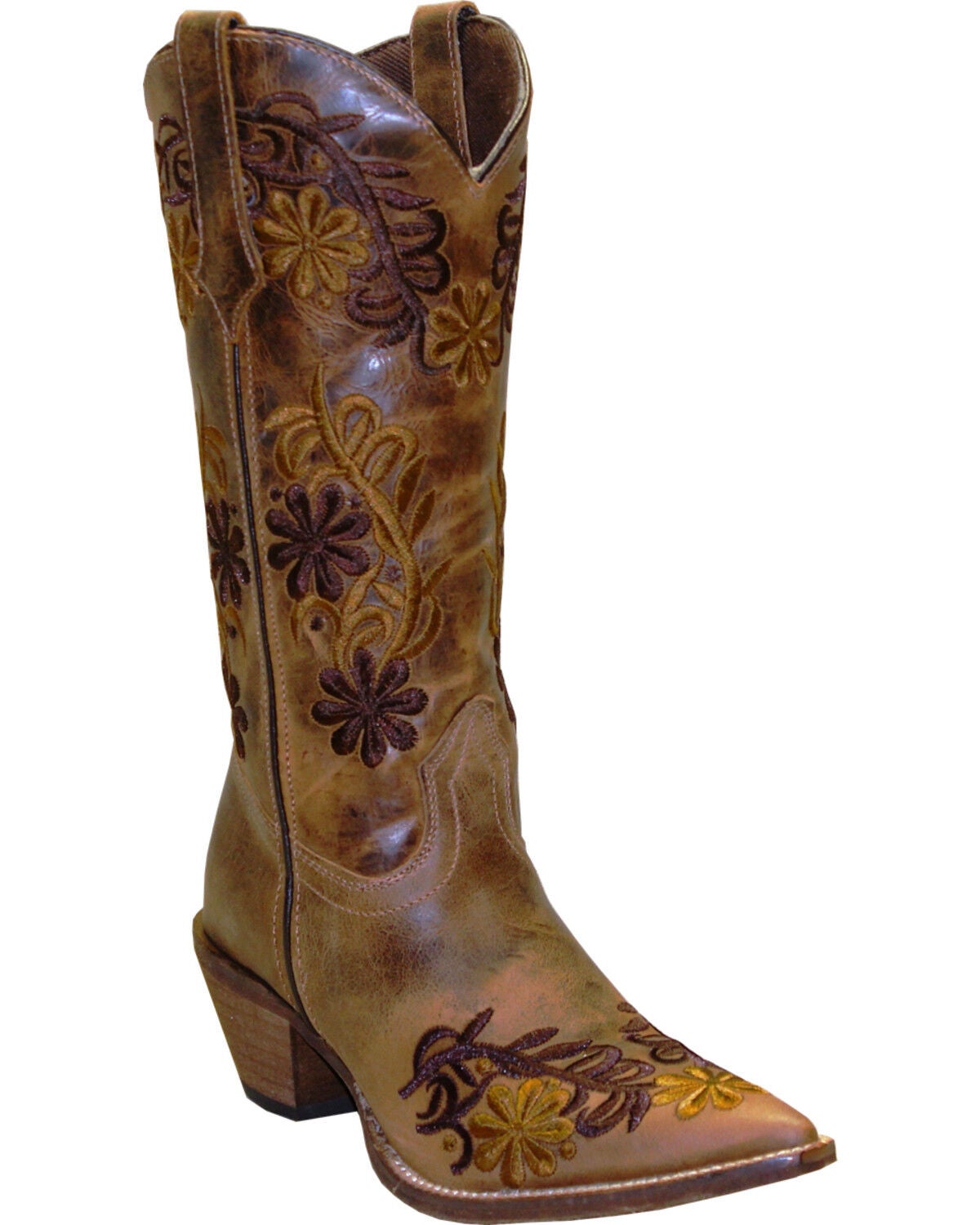 Abilene Women's Floral Western Boots - Snip Toe, Brown, hi-res