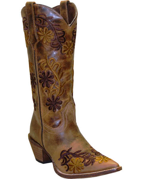 Image #1 - Abilene Women's Floral Western Boots - Pointed Toe, Brown, hi-res