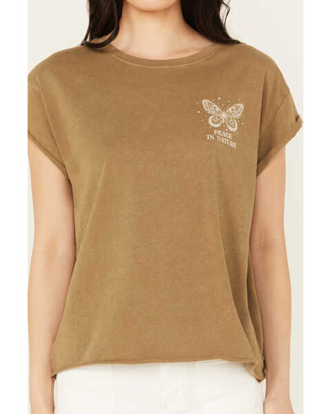 Image #3 - Cleo + Wolf Women's Burnout Butterfly Relaxed Graphic Tee, Olive, hi-res