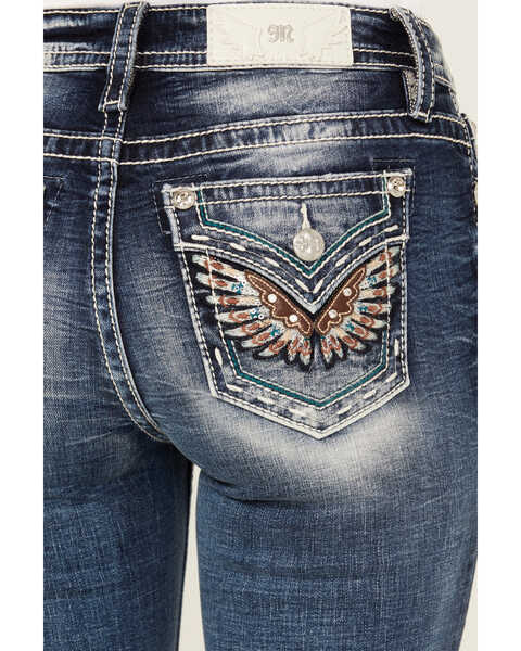 Image #2 - Miss Me Women's Medium Wash Mid Rise Wing Pocket Bootcut Stretch Denim Jeans , Medium Wash, hi-res
