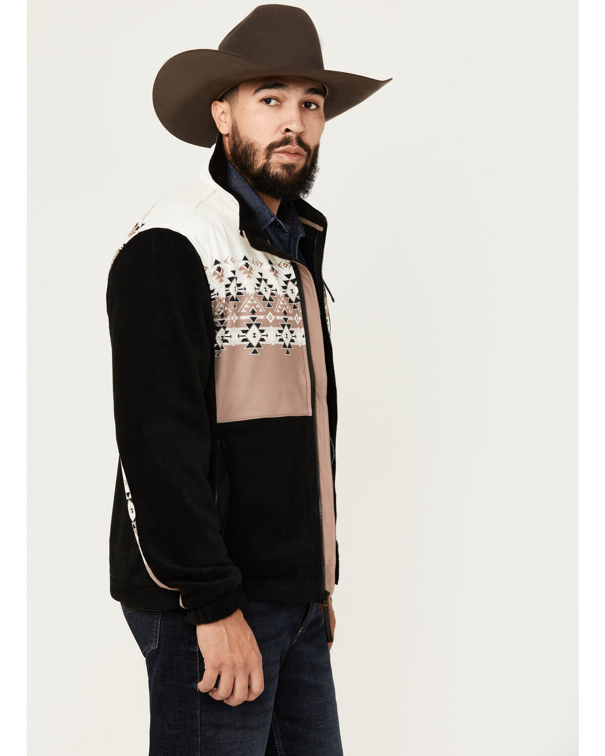 Image #2 - Hooey Men's Southwestern Print Tech Fleece Jacket, Black, hi-res
