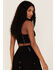 Shyanne Women's Embroidered Corset Crop Top, Black, hi-res