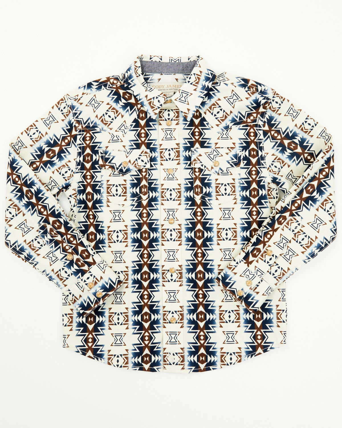 Image #1 - Cody James Toddler Boys' Prairie Southwestern Print Long Sleeve Snap Western Shirt, Tan, hi-res