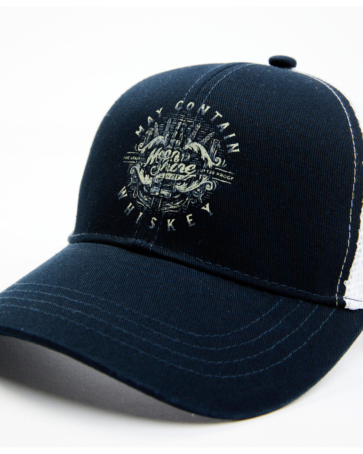 Image #2 - Moonshine Spirit Men's May Contain Whiskey Circle Graphic Mesh-Back Ball Cap, Navy, hi-res