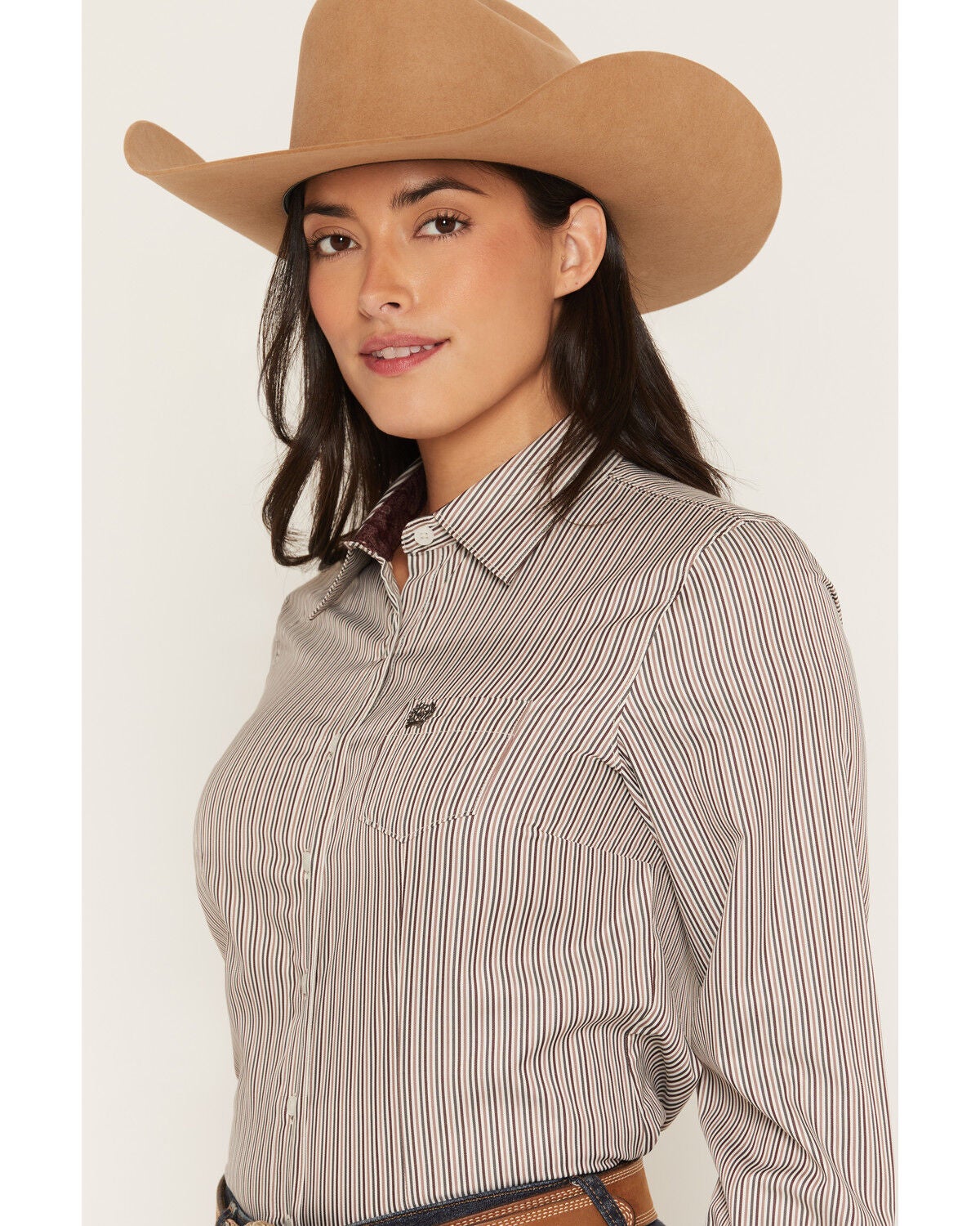 Image #2 - Cinch Women's Striped Long Sleeve Button-Down Western Shirt, White, hi-res
