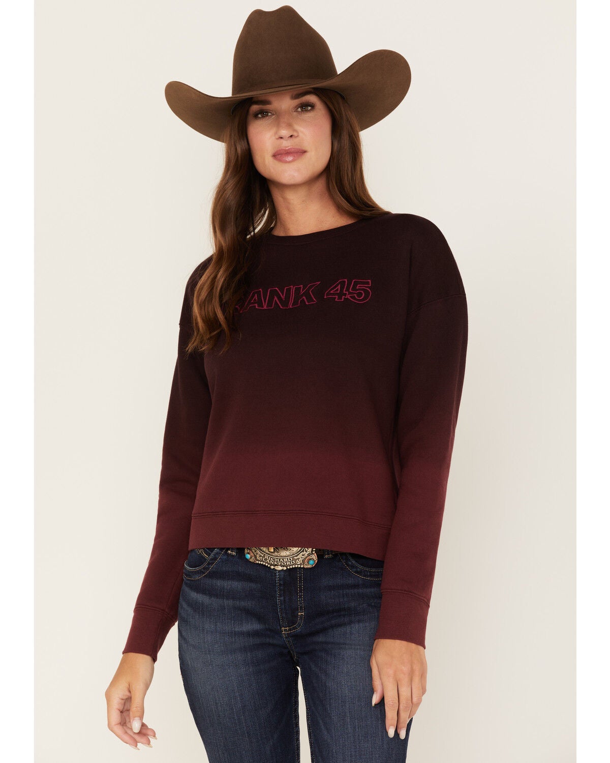 Image #1 - RANK 45&reg; Women's Long Sleeve Ombre Pullover Sweater, Burgundy, hi-res