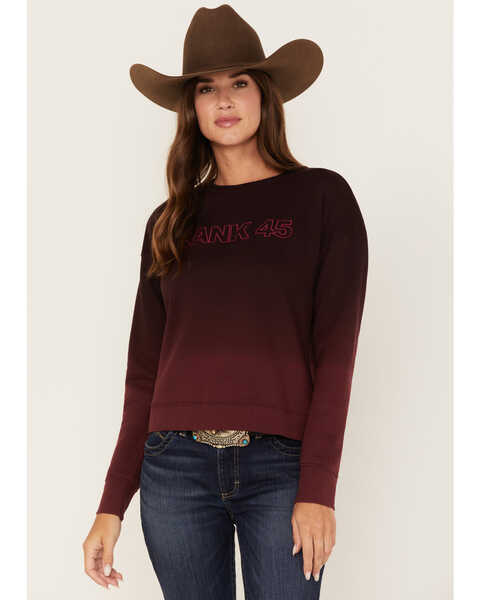 Image #1 - RANK 45® Women's Long Sleeve Ombre Pullover Sweater, Burgundy, hi-res