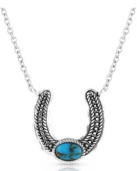 Image #1 - Montana Silversmiths Women's Not Shy Turquoise Horseshoe Necklace, Silver, hi-res