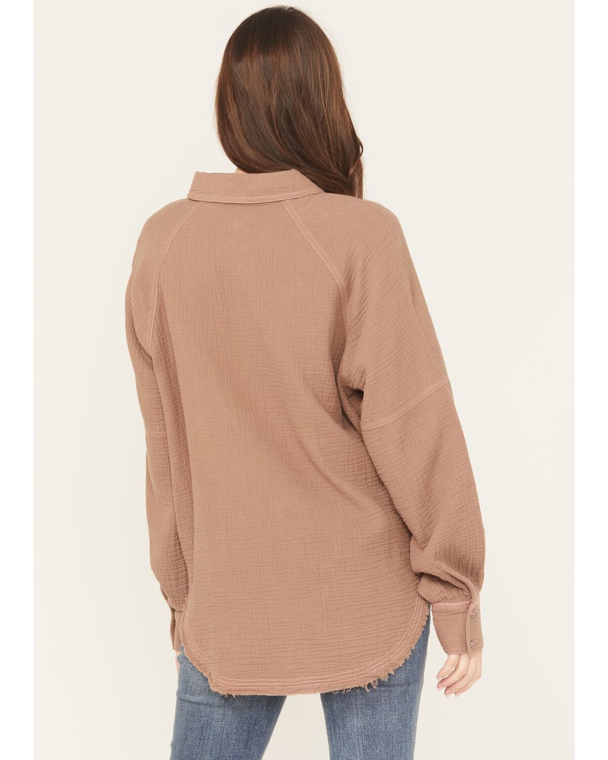 Image #4 - Cleo + Wolf Women's Oversized Long Sleeve Button-Down Gauze Western Shirt, Taupe, hi-res