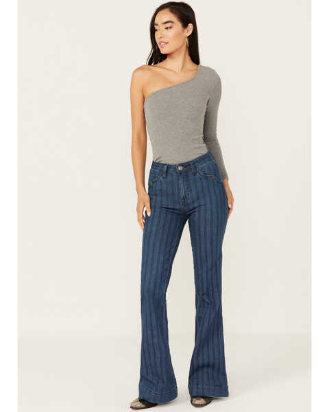 Image #1 - Rock & Roll Women's Medium Wash High Rise Jacquard Pinstripe Trouser Jeans, Medium Wash, hi-res