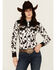 Image #1 - Cowgirl Hardware Women's Cow Print Long Sleeve Snap Western Shirt, Black/white, hi-res
