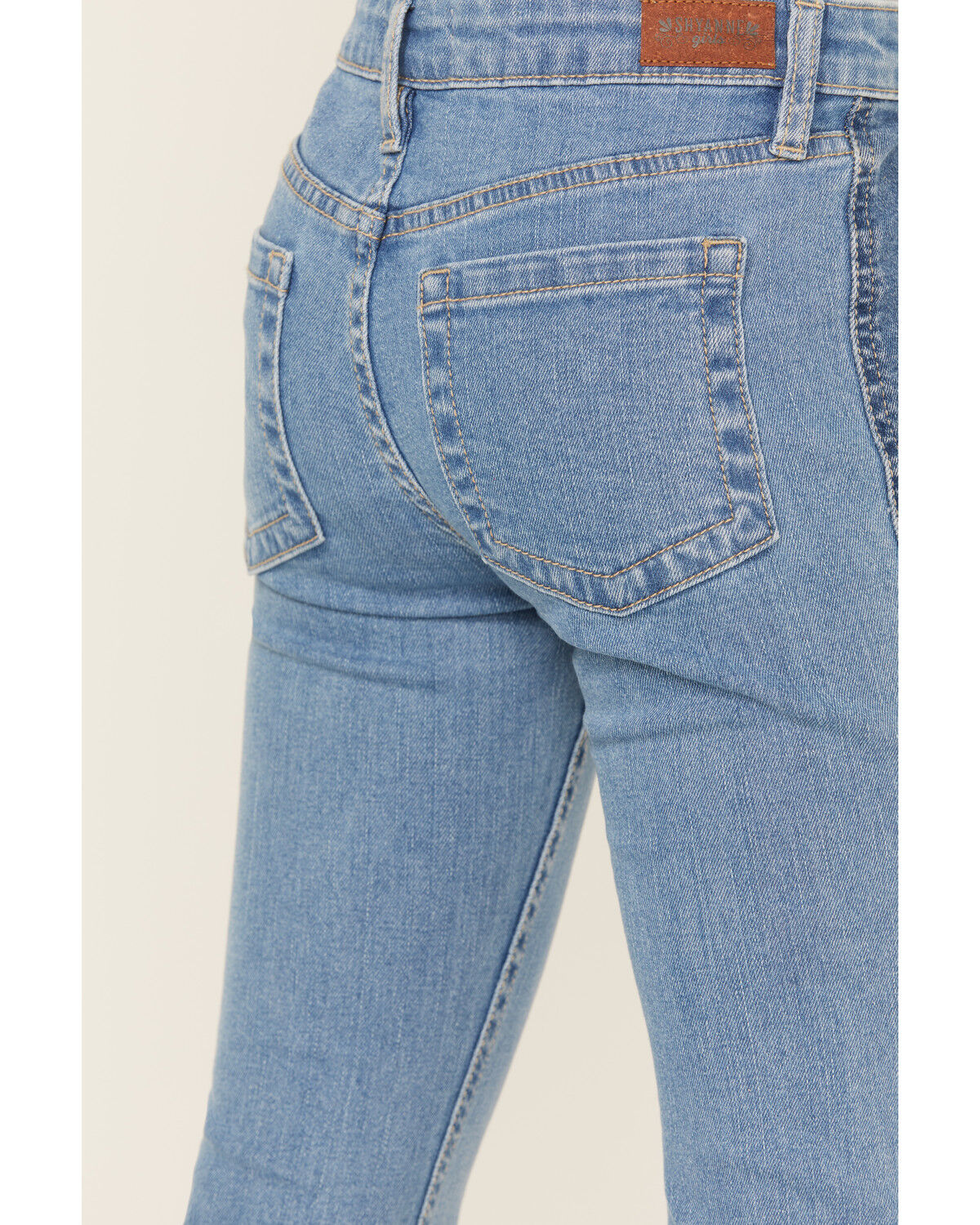 Image #4 - Shyanne Girls' Seraphina Medium Wash Blocked Flare Comfort Stretch Denim Jeans, Medium Wash, hi-res