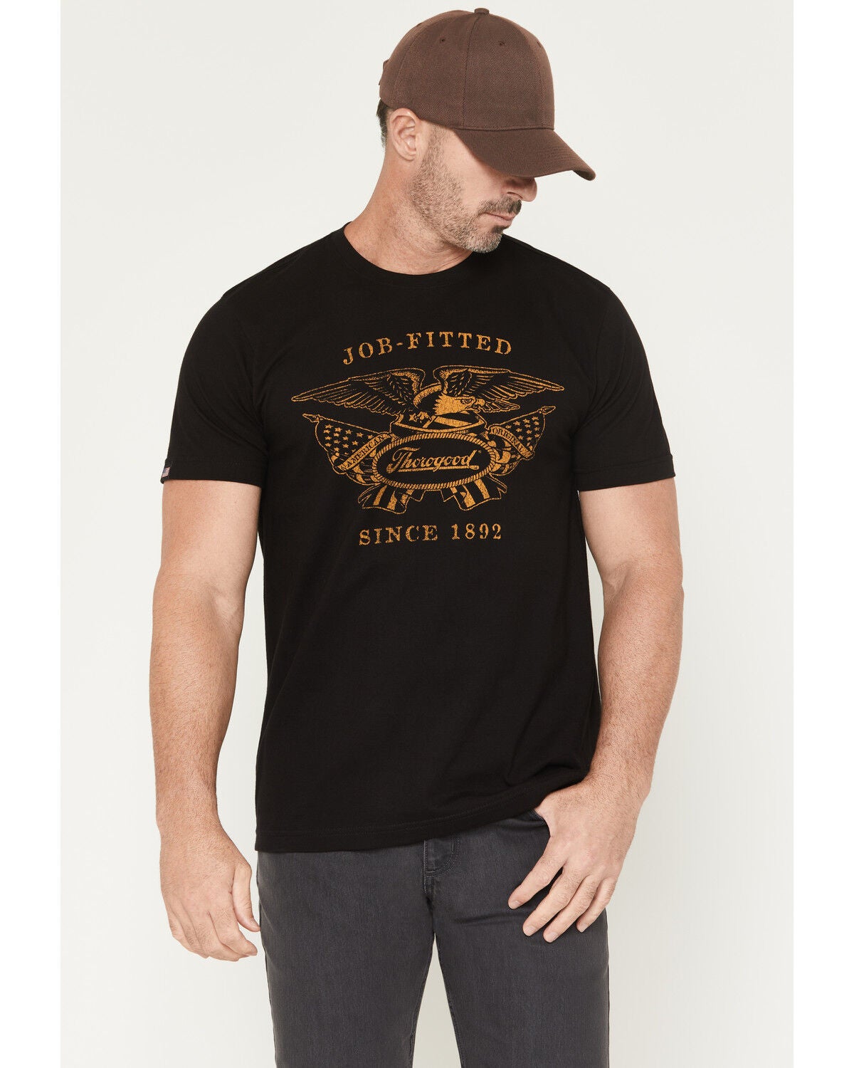 Image #1 - Thorogood Men's Old Glory USA Vintage Short Sleeve Graphic T-Shirt, Black, hi-res