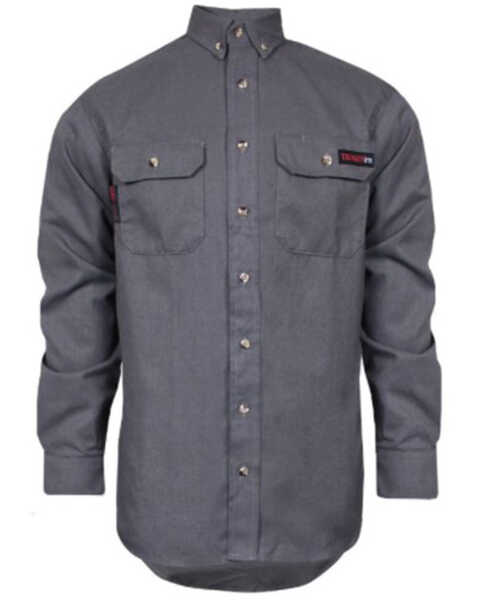 National Safety Apparel Men's FR Solid Long Sleeve Button Down Work Shirt - Big & Tall , Grey, hi-res