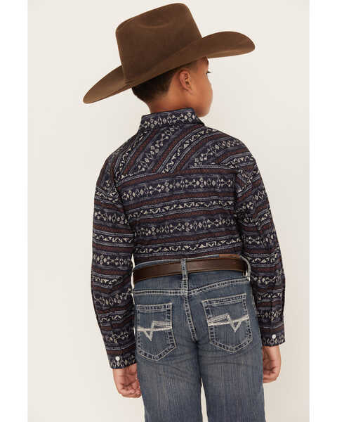 Image #4 - Rough Stock by Panhandle Boys' Southwestern Print Long Sleeve Snap Western Shirt, Navy, hi-res