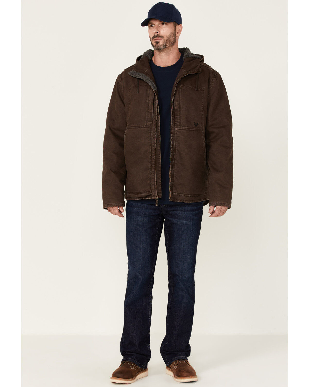 Image #2 - Hawx Men's Brown Castile Weathered Duck Hooded Zip-Front Insulated Work Jacket, Brown, hi-res