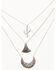 Image #1 - Prime Time Jewelry Women's Silver 3-piece Layered Cactus & Crescent Pendant Necklace, Silver, hi-res