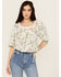 Image #1 - Wild Moss Women's Floral Print Long Sleeve Peasant Top, Ivory, hi-res