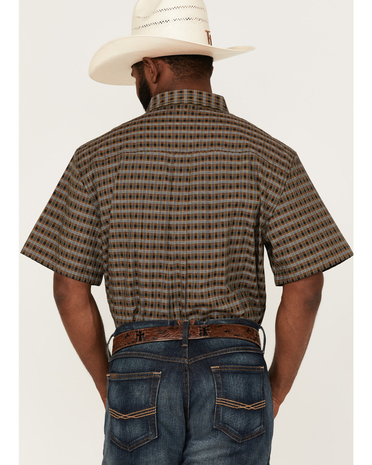 Image #4 - RANK 45® Men's Steer Small Plaid Print Short Sleeve Button-Down Western Shirt, Black, hi-res
