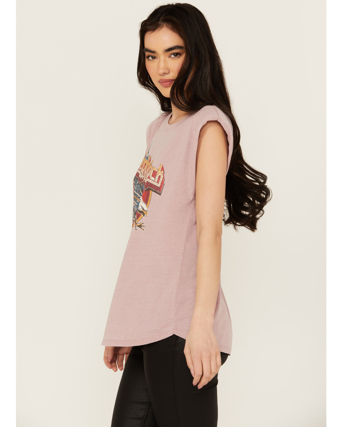 Image #2 - Blended Women's Freedom Rock Shoulder Pad Muscle Tee, Pink, hi-res