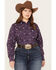 Image #1 - Ariat Women's Southwestern Print Long Sleeve Kirby Stretch Button Down Shirt - Plus, Navy, hi-res