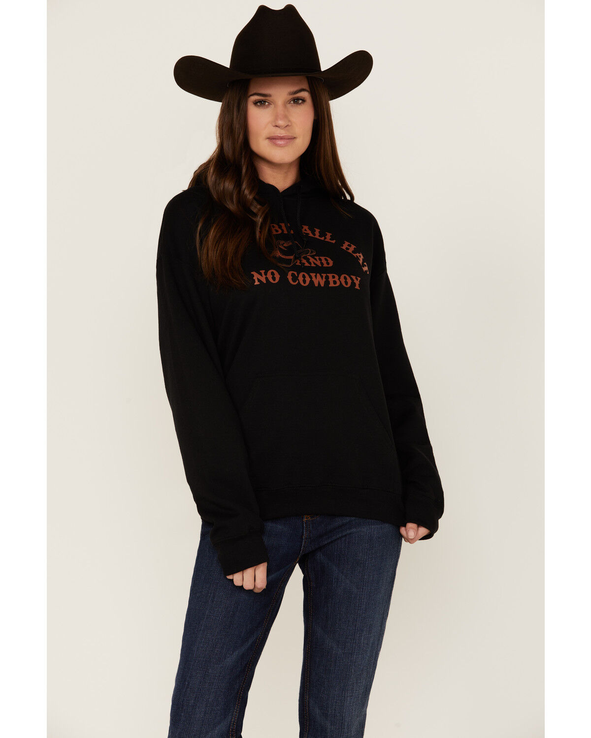 Image #1 - Goodie Two Sleeves Women's Don't Be All Hat & No Cowboy Black Graphic Hoodie, , hi-res