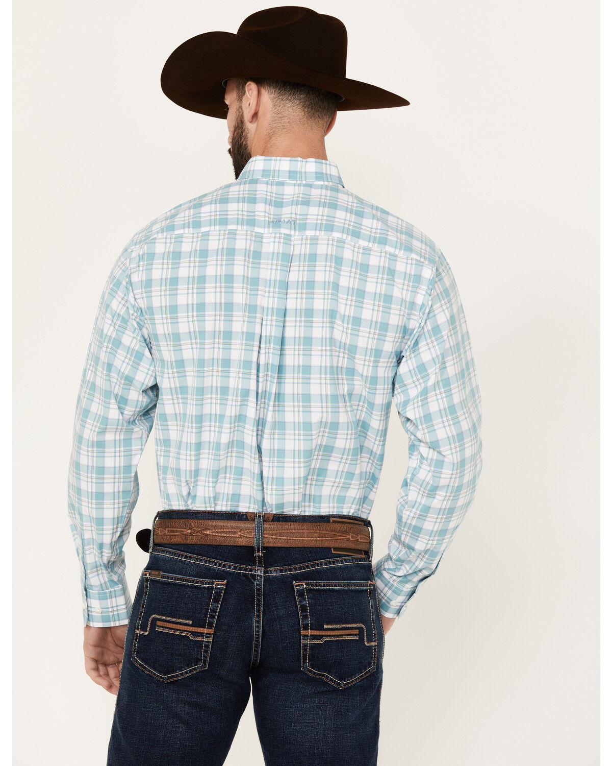 Image #4 - Ariat Men's Edward Plaid Print Long Sleeve Button-Down Performance Western Shirt, Aqua, hi-res