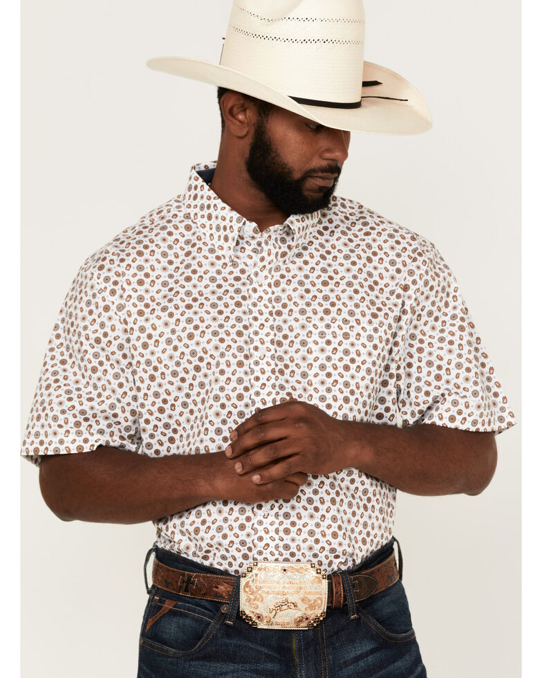 Rank 45 Men's Buford Geo Print Short Sleeve Button-Down Western Shirt , White, hi-res