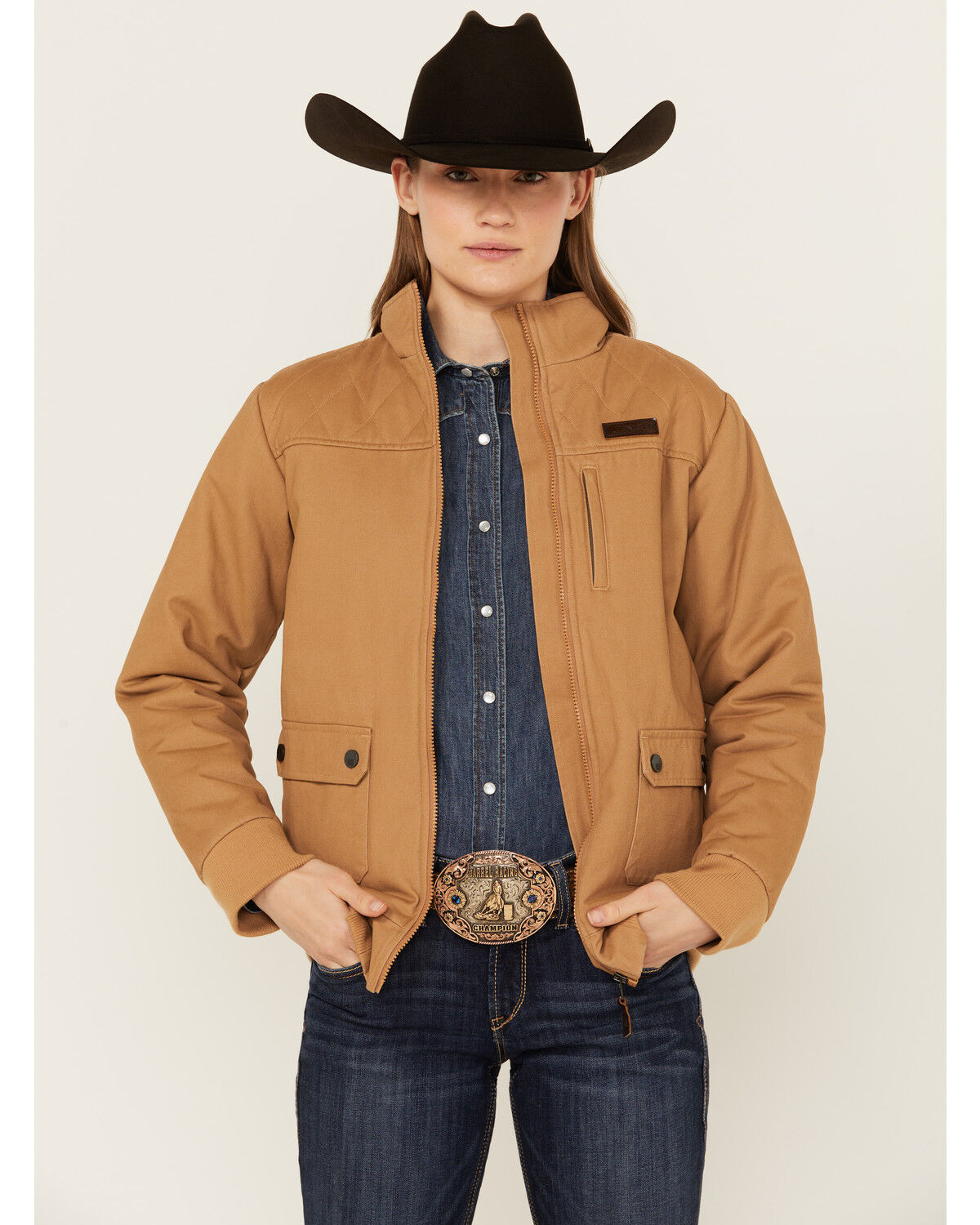Image #1 - Cinch Women's Barn Bomber Jacket, Brown, hi-res