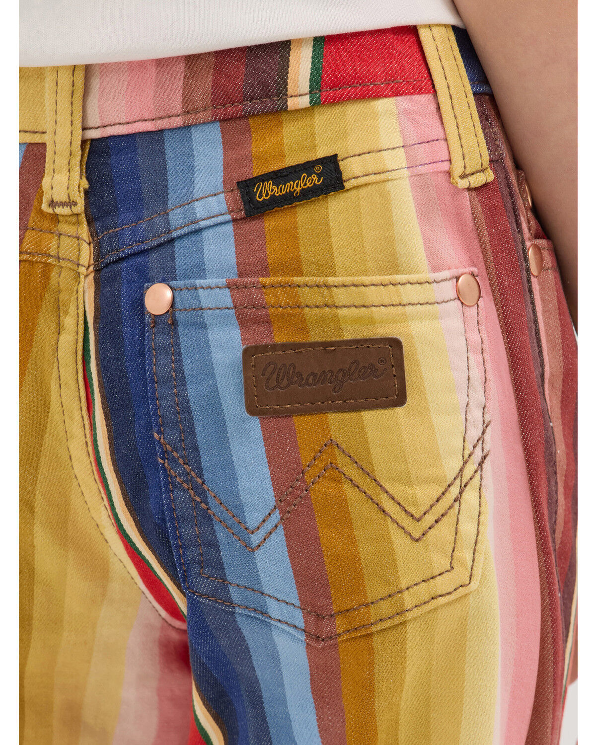 Image #5 - Wrangler X Lainey Wilson Girls' Rodeo Striped Bell Bottom Stretch Flare Jeans, Red, hi-res