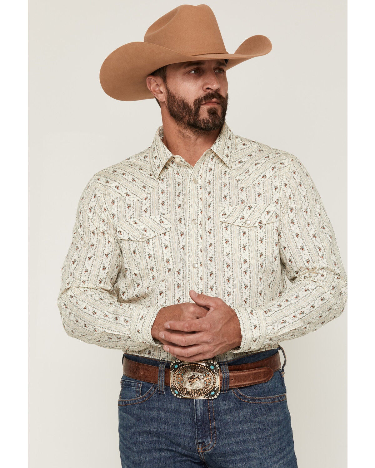Image #1 - Gibson Trading Co Men's Old Pal Wallpaper Floral Print Long Sleeve Snap Western Shirt, Ivory, hi-res