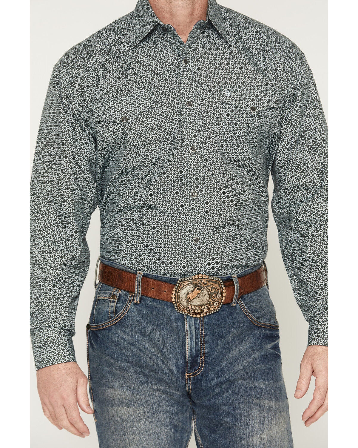 Image #3 - Stetson Men's Geo Print Long Sleeve Snap Western Shirt, Green, hi-res