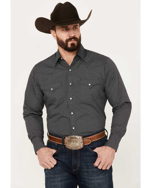 Ely Walker Men's Geo Print Long Sleeve Pearl Snap Western Shirt - Big, Black, hi-res