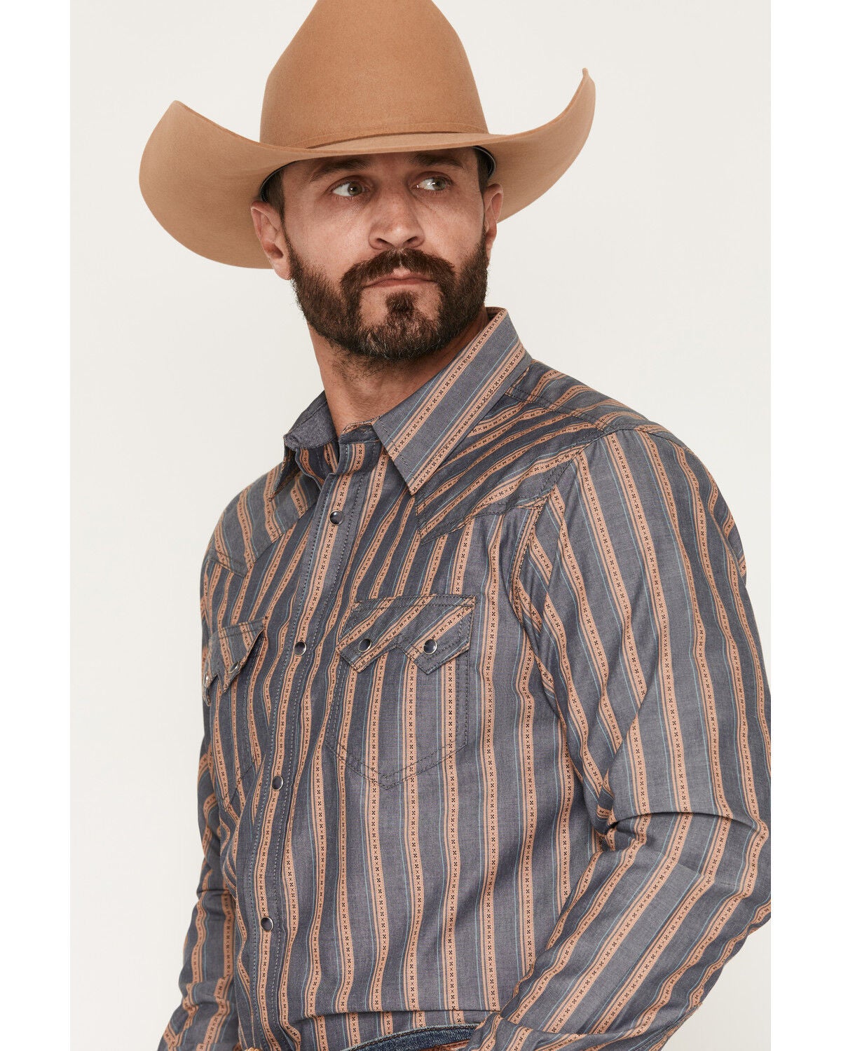 Image #2 - Cody James Men's Trigger Striped Print Long Sleeve Snap Western Shirt, Blue, hi-res