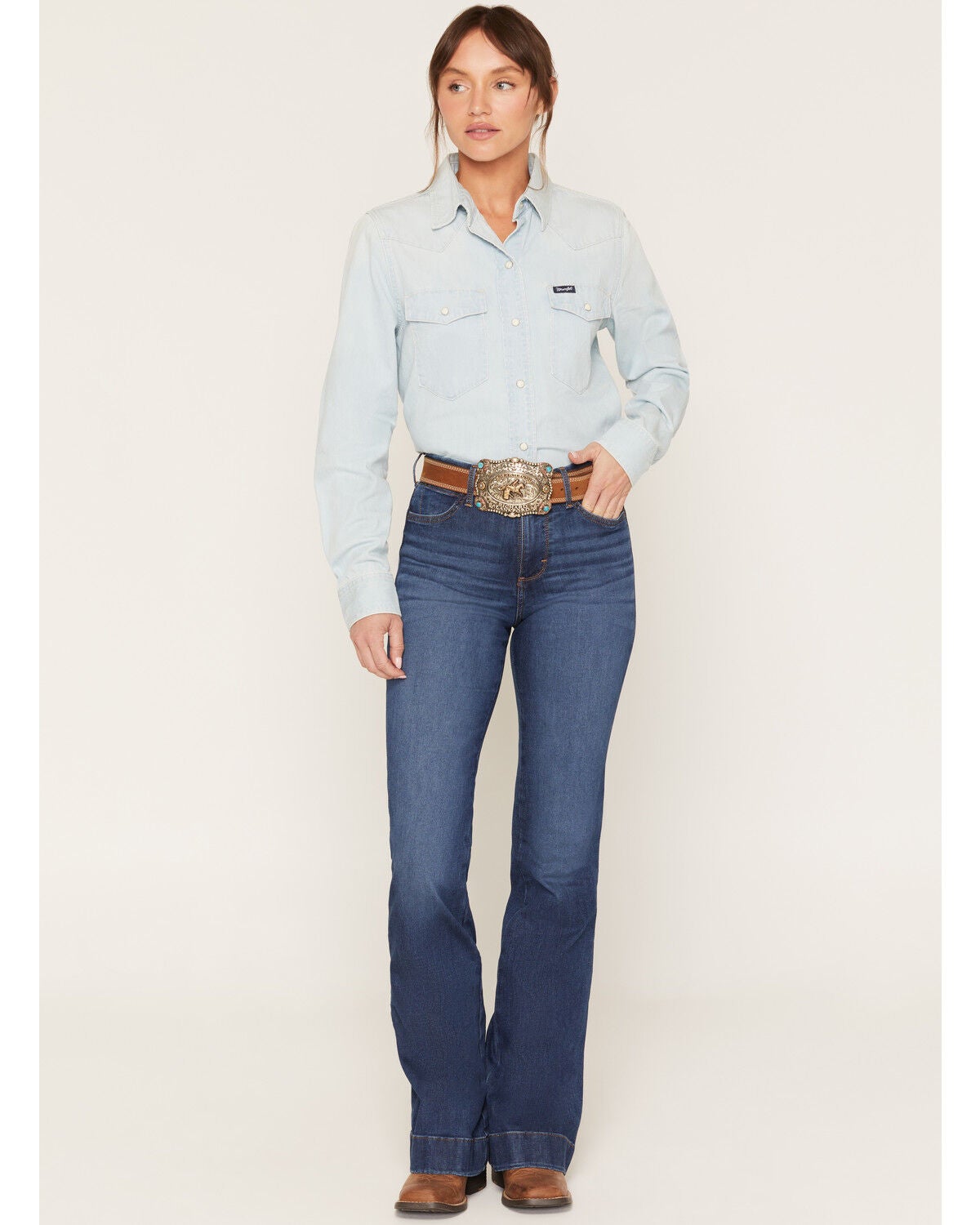 Wrangler Women's Reina Dark Wash Bespoke High Rise Trouser Stretch Denim Jeans, Dark Wash, hi-res