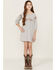 Roper Girls' Cotton Millenge Empire 3/4 Sleeve Dress , Grey, hi-res